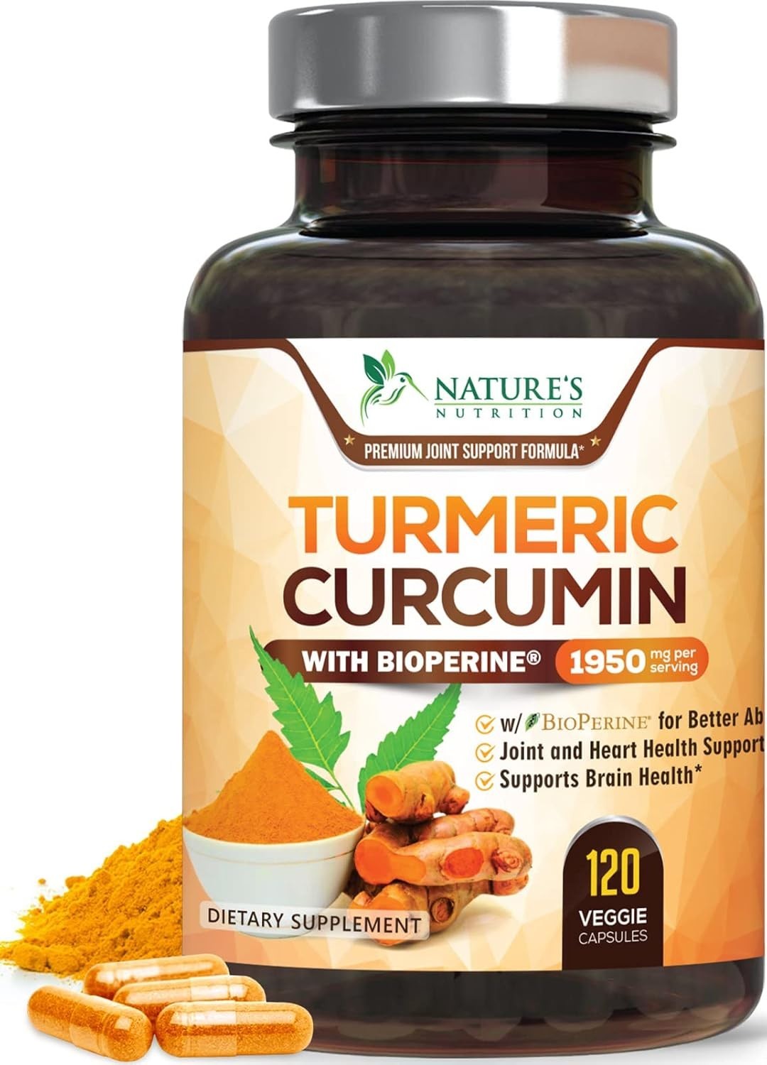 Turmeric Curcumin Highest Potency 95% 1950mg with BioPerine Black Pepper Extract