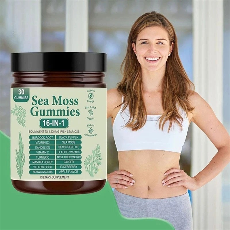 16 in 1 Organic Sea Moss Gummy Irishmoss Extract 6000Mg Green Apple Flavor