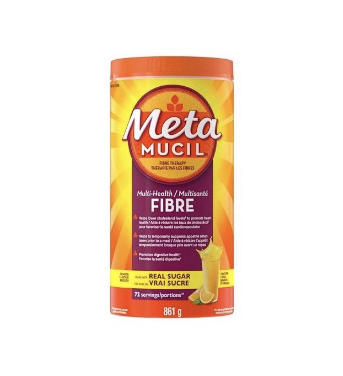 Metamucil 3 in 1 Daily Fibre Supplement Powder, Real Sugar, Orange