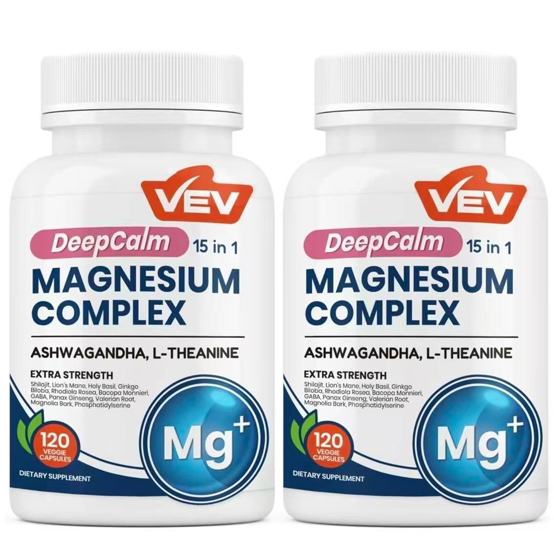 1-3 Pack VEV DeepCalm 15 in 1 Magnesium Glycinate & Citrate Complex 120 Capsules