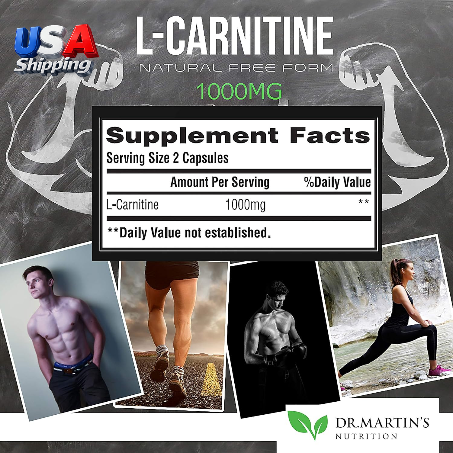L-Carnitine Supplement Capsules 1000mg 200 Count Easy-to-Swallow