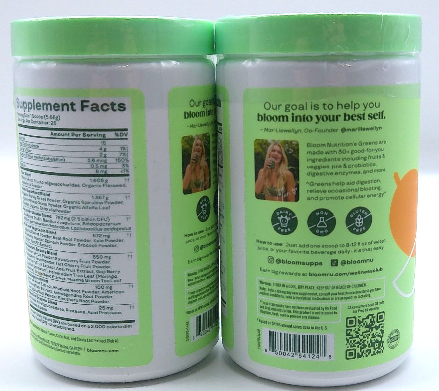 2PK- Bloom Greens & Superfoods, Mango Flavor, 4.99 Oz. Each, Exp. 8/26+