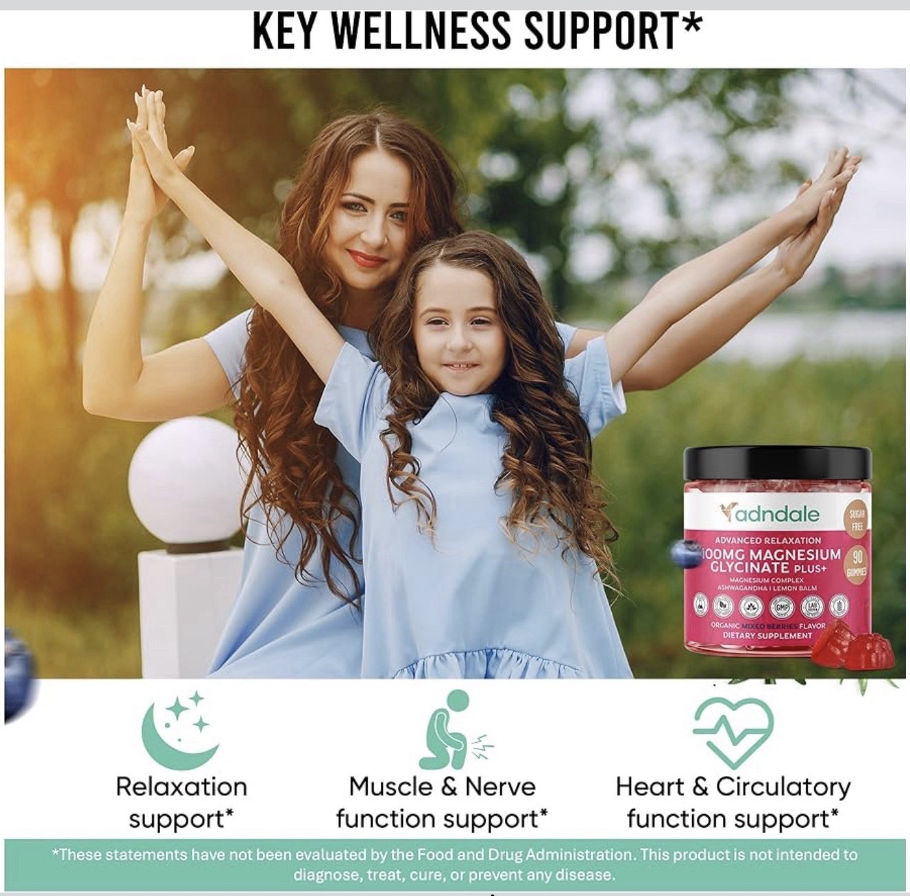 2X Adndale Magnesium Glycinate Gummies 400mg With Ashwagandha Sugar Free 180 Ct