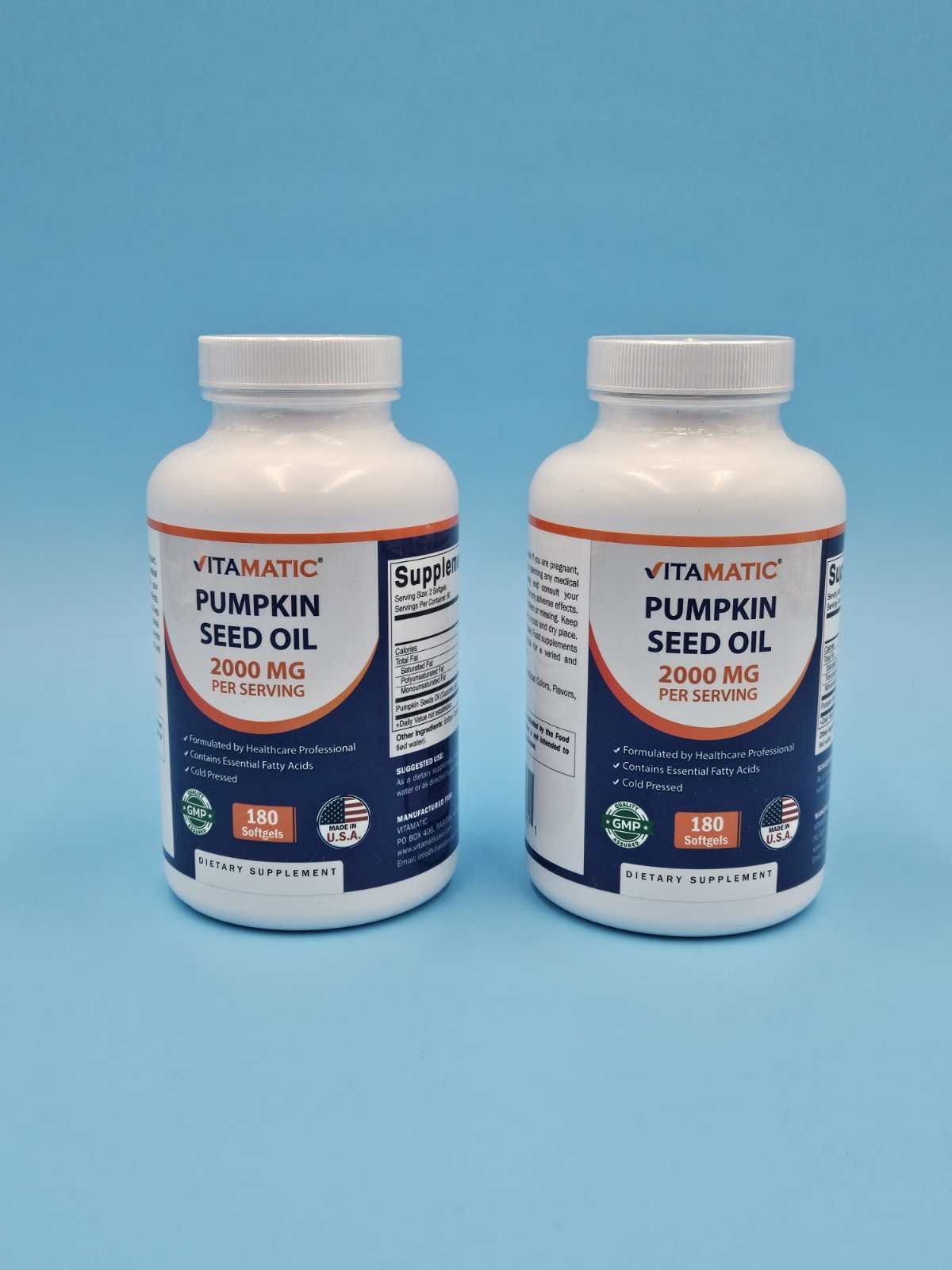 2 Pack -Vitamatic Pumpkin Seed Oil 2000mg Softgel Capsules/serving 360 Softgels