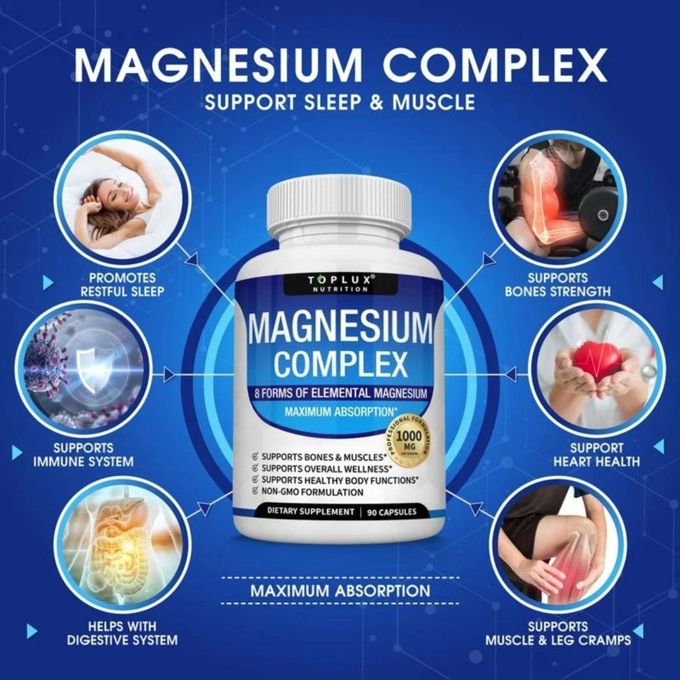 Toplux Magnesium Complex 8 Essential Magnesium Supplement 1000mg 90 Capsules