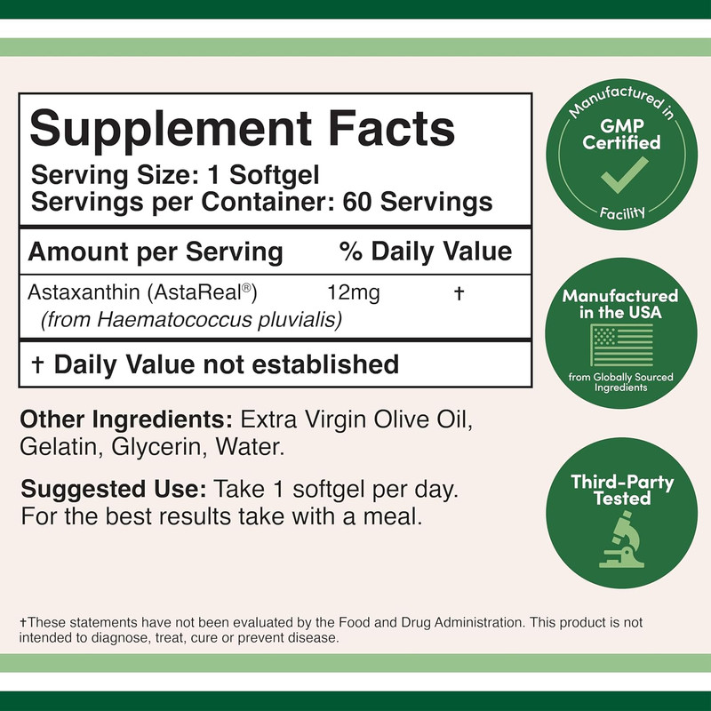 Astaxanthin 12mg Capsules – Supports Skin Eye Immune & Gut Health 60 Caps