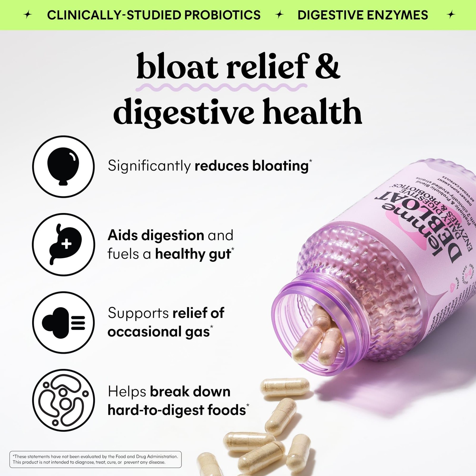 Debloat 3-in-1 Prebiotic, Probiotic & Digestive Enzyme Capsules for Bloating …