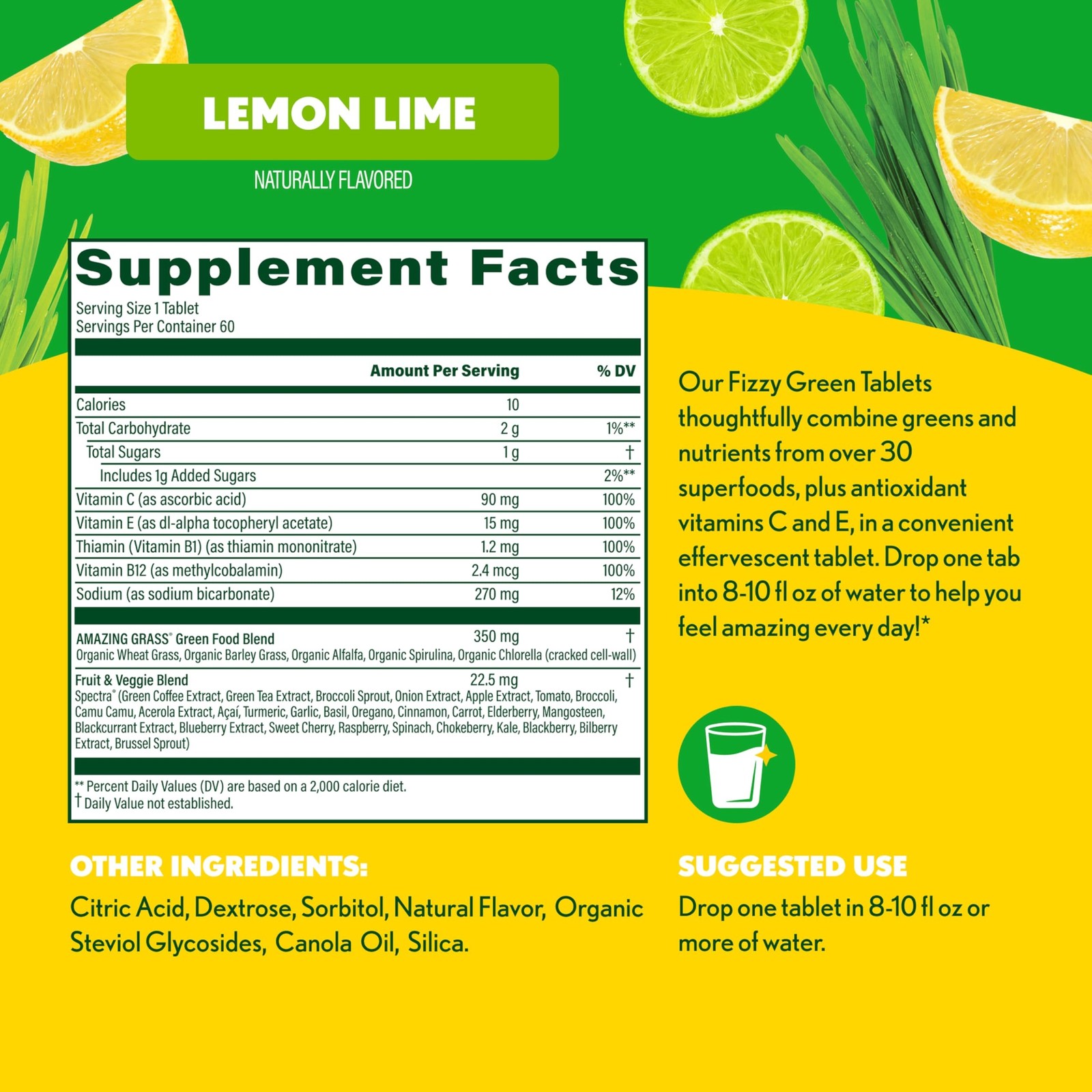 Amazing Grass Fizzy Green Tablets Superfood Lemon Lime: Green Superfood Water…