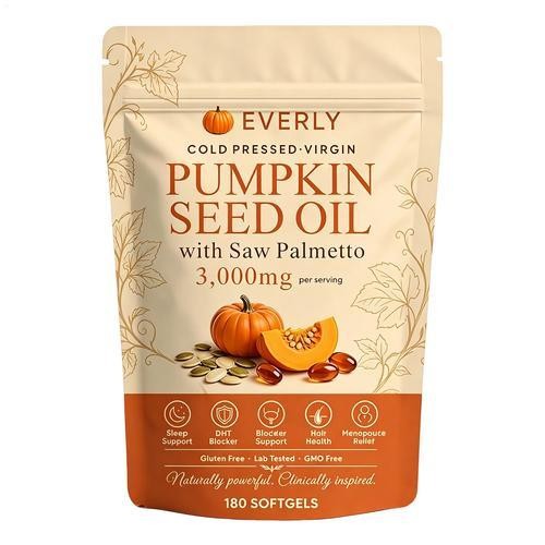 Everly Pumpkin Seed Oil Plus Saw Palmetto, Upgraded Cold Pressed, 90 Soft Gels