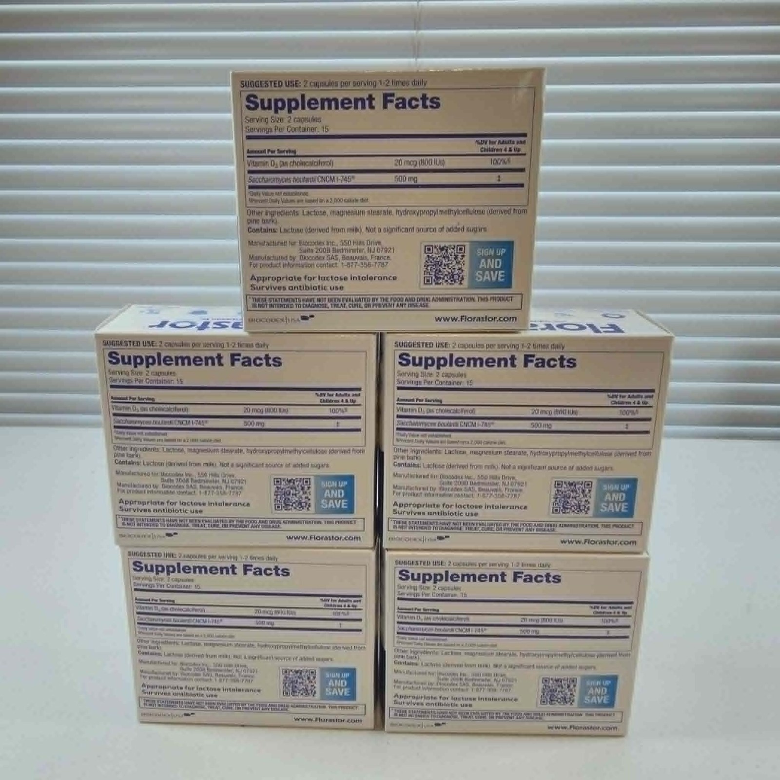 FLORASTOR DUAL ACTION PROBIOTIC VITAMIN D3 SUPPLEMENT 30 CAPSULES 5 SEALED BOXES