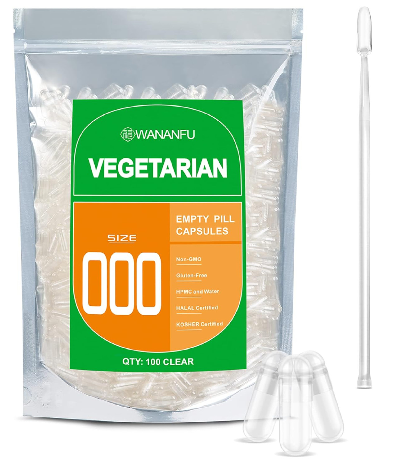 WANANFU Size 000 Empty Capsules Vegetarian 100 Count (Pack of 1), Clear