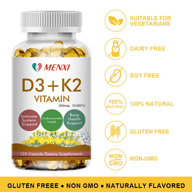 Vitamin K2 (MK7) with D3 10000 IU Capsules, BioPerine Supplement, Immune Health
