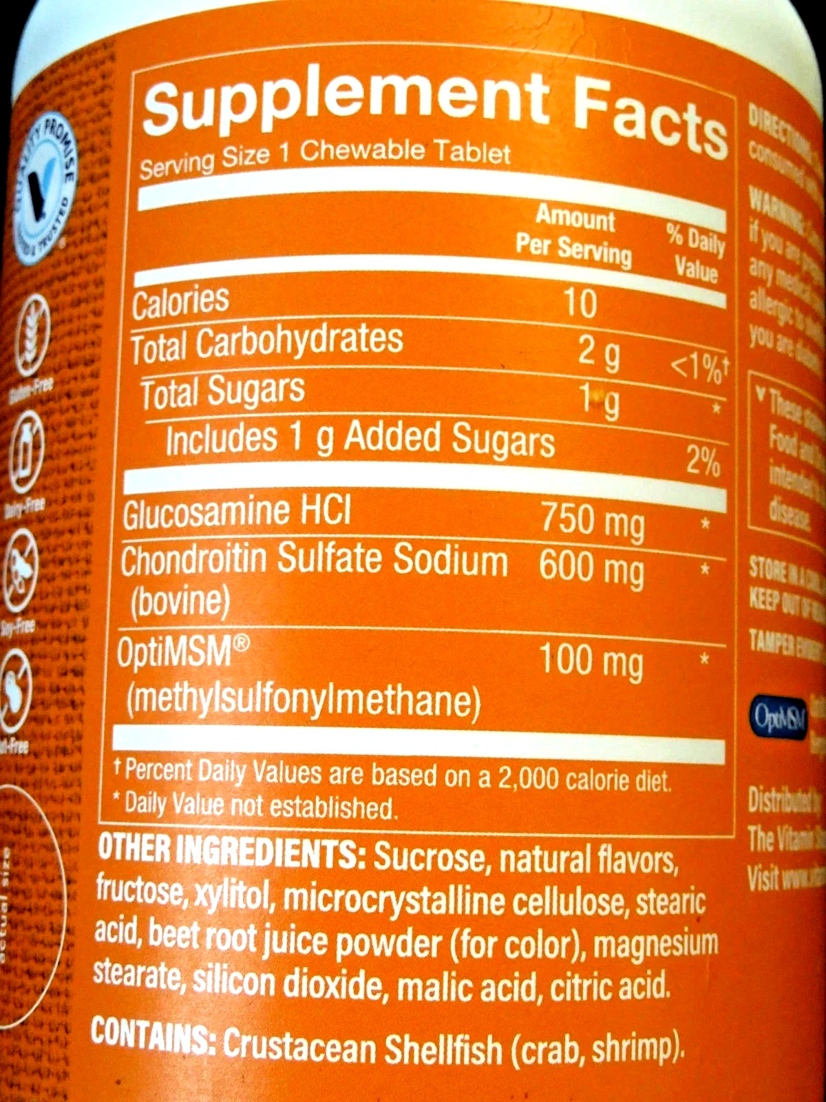 NEW Glucosamine Chondroitin MSM 120 Chew Tabs Vitamin Shoppe Joint Raspberry