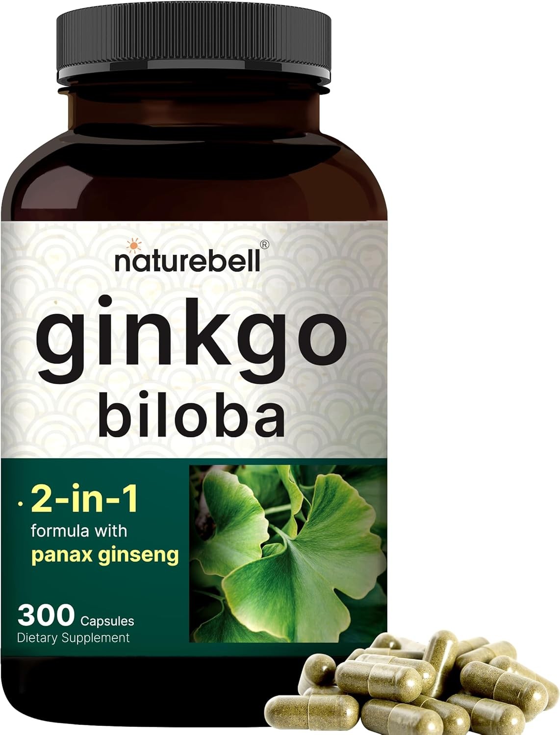 300 Caps Ginkgo Biloba 6000mg w/Red Panax Ginseng for Memory Focus Brain Health