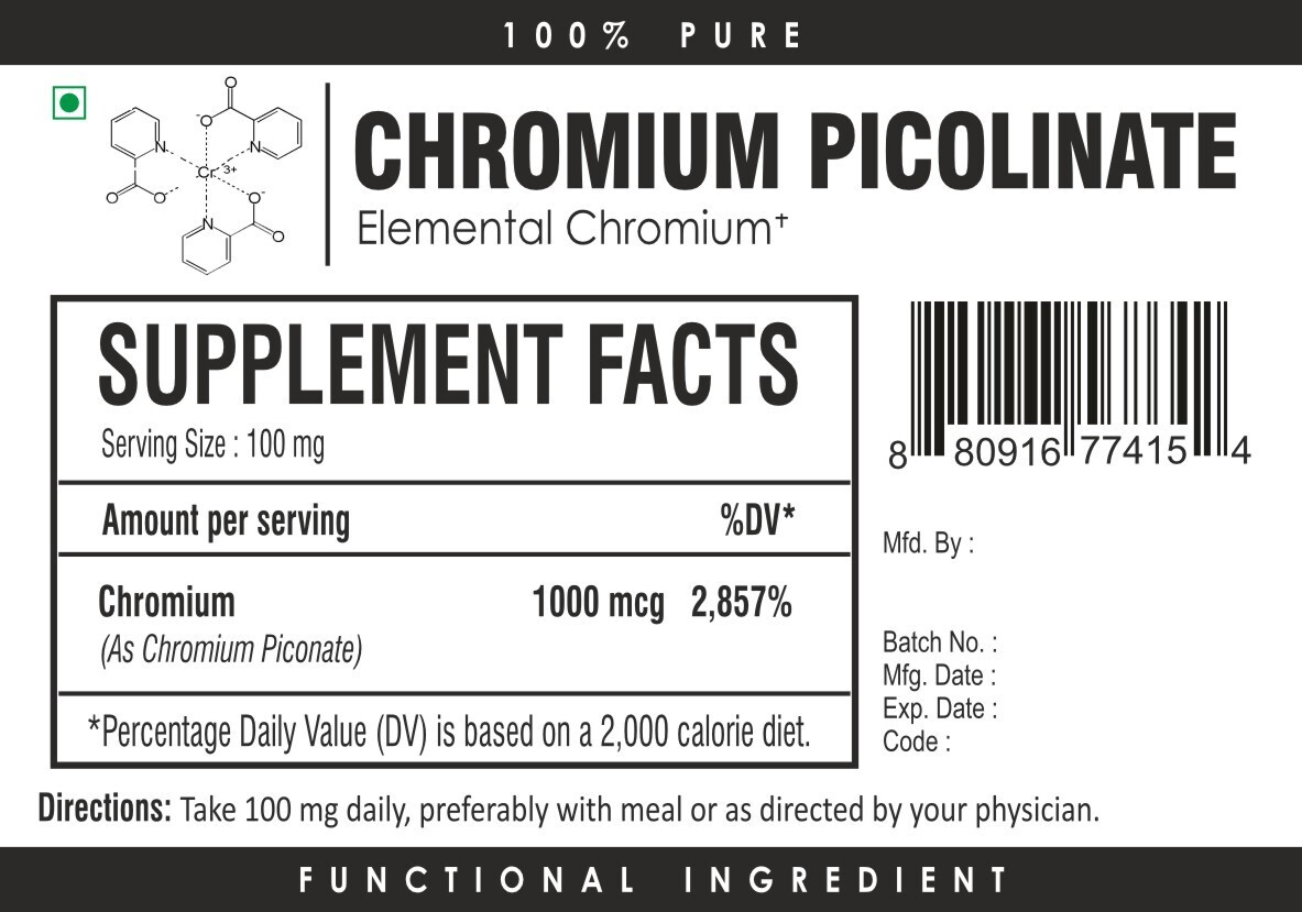 Chromium Picolinate Powder – 1000 mcg per serving – Carbohydrate, Fat Breakdown