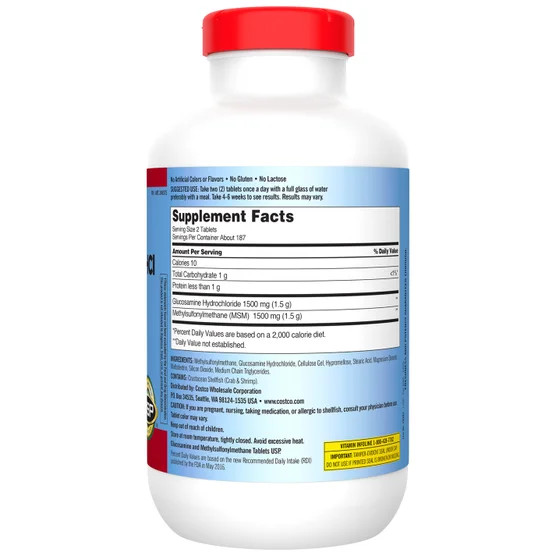 Kirkland Signature Glucosamine Extra Strength HCI 1500mg with MSM 375 Tablets