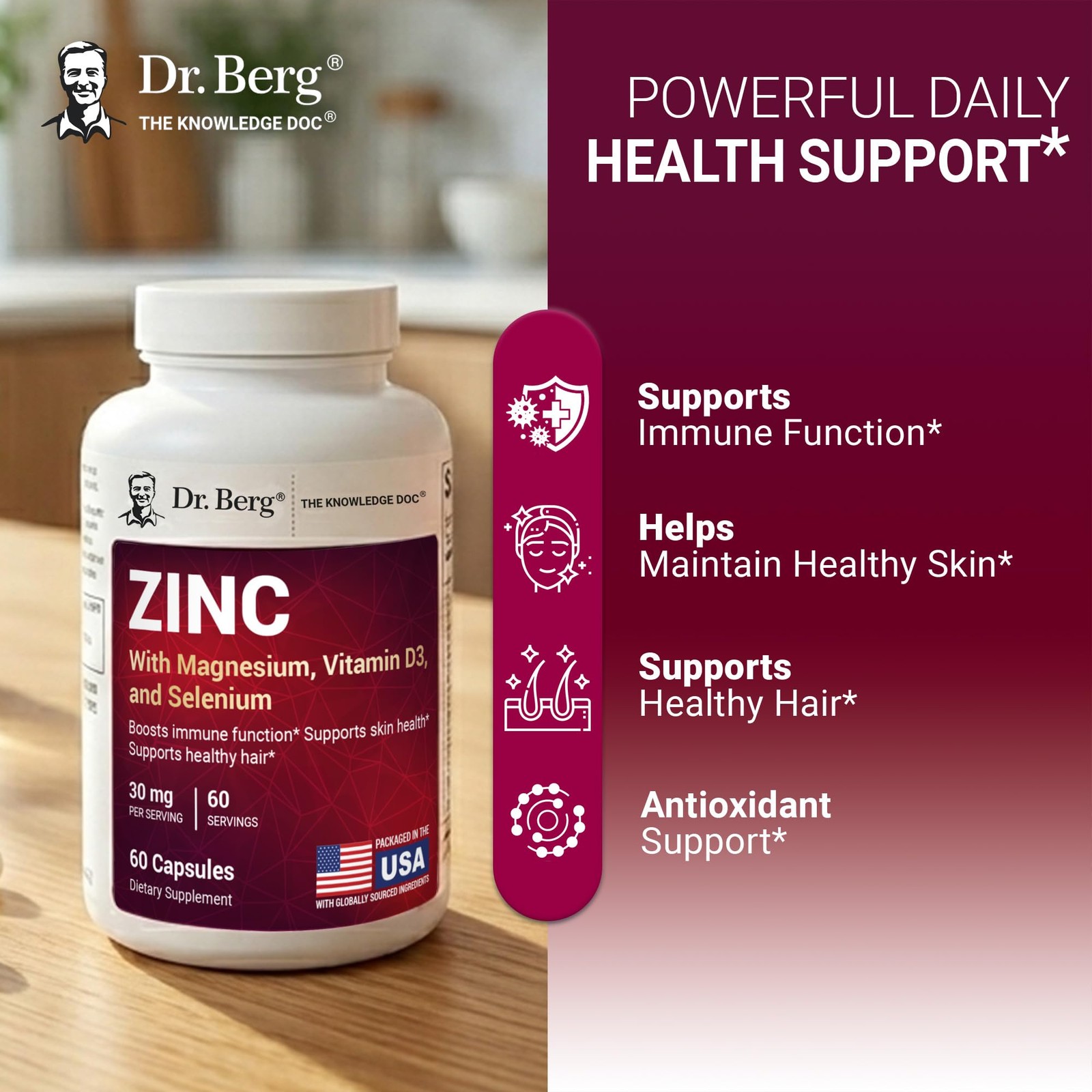 Dr. Berg Zinc 30 mg 60 Capsules – High Potency 7in1 Immune Support Formula – …