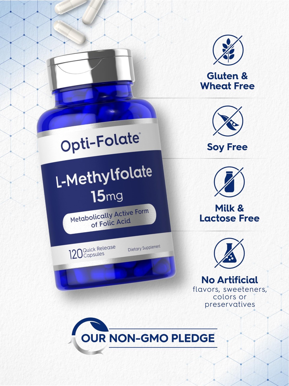 15mg Methylfolate Capsules | 120 Count | Non-GMO, Gluten Free | Max Potency Supp