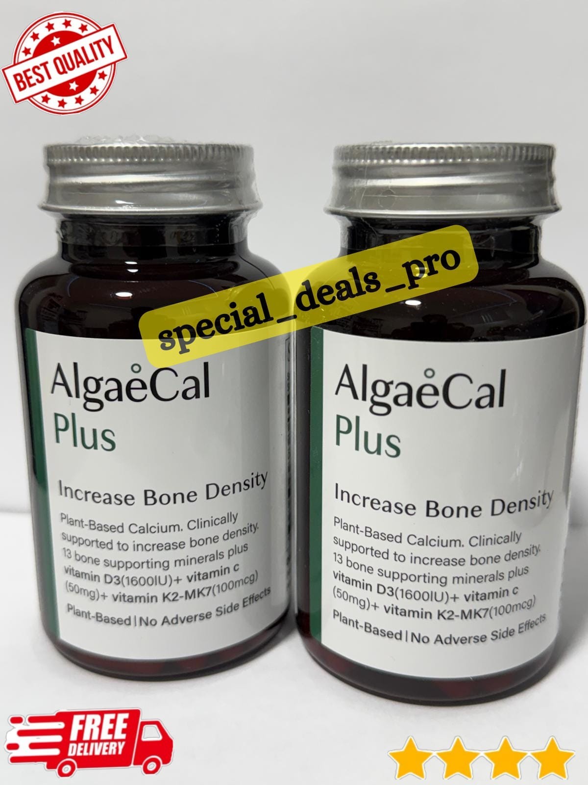 2 Pack AlgaeCal Plus 120 Veggie Caps Natural Calcium Bone Strength Support
