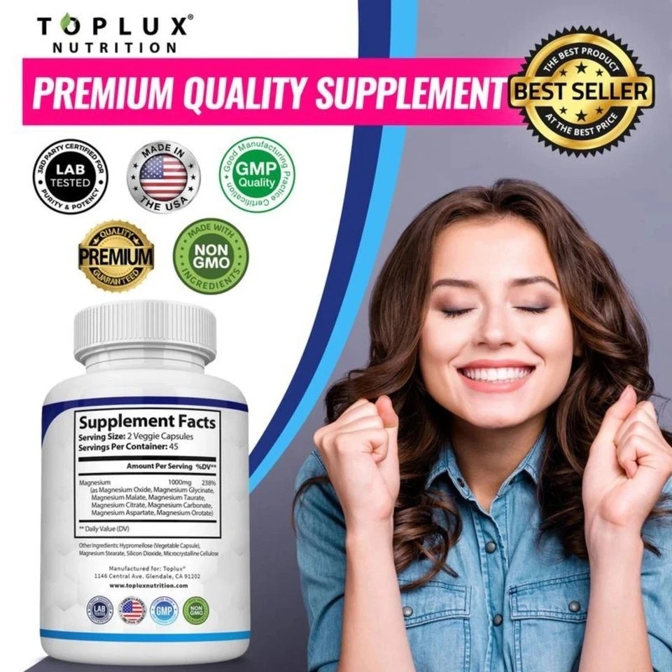 Toplux Magnesium Complex 8 Essential Magnesium Supplement 1000mg 90 Capsules