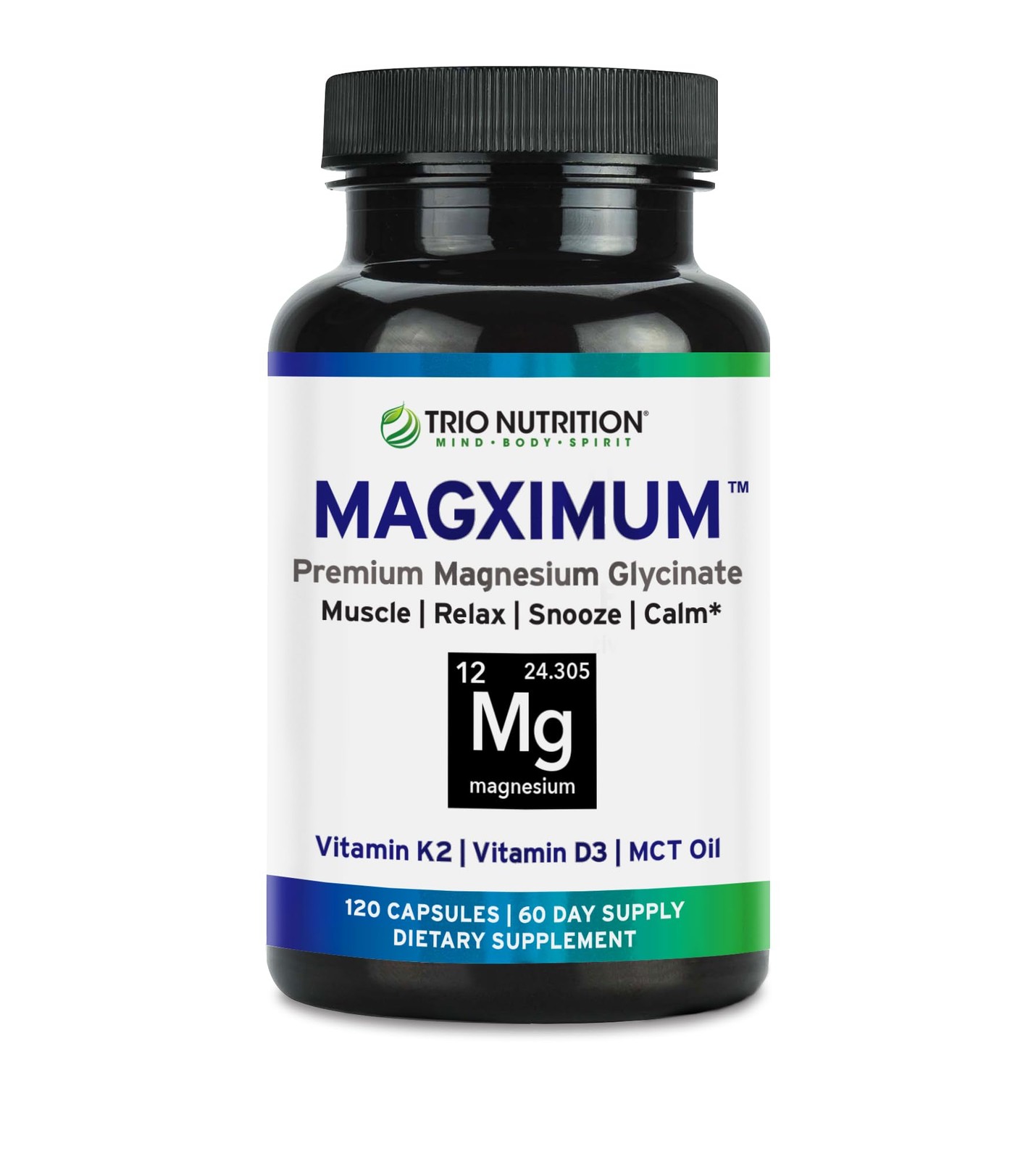 Trio Nutrition MagX Magnesium Glycinate, Vitamin D3, 120 Count (Pack of 1)