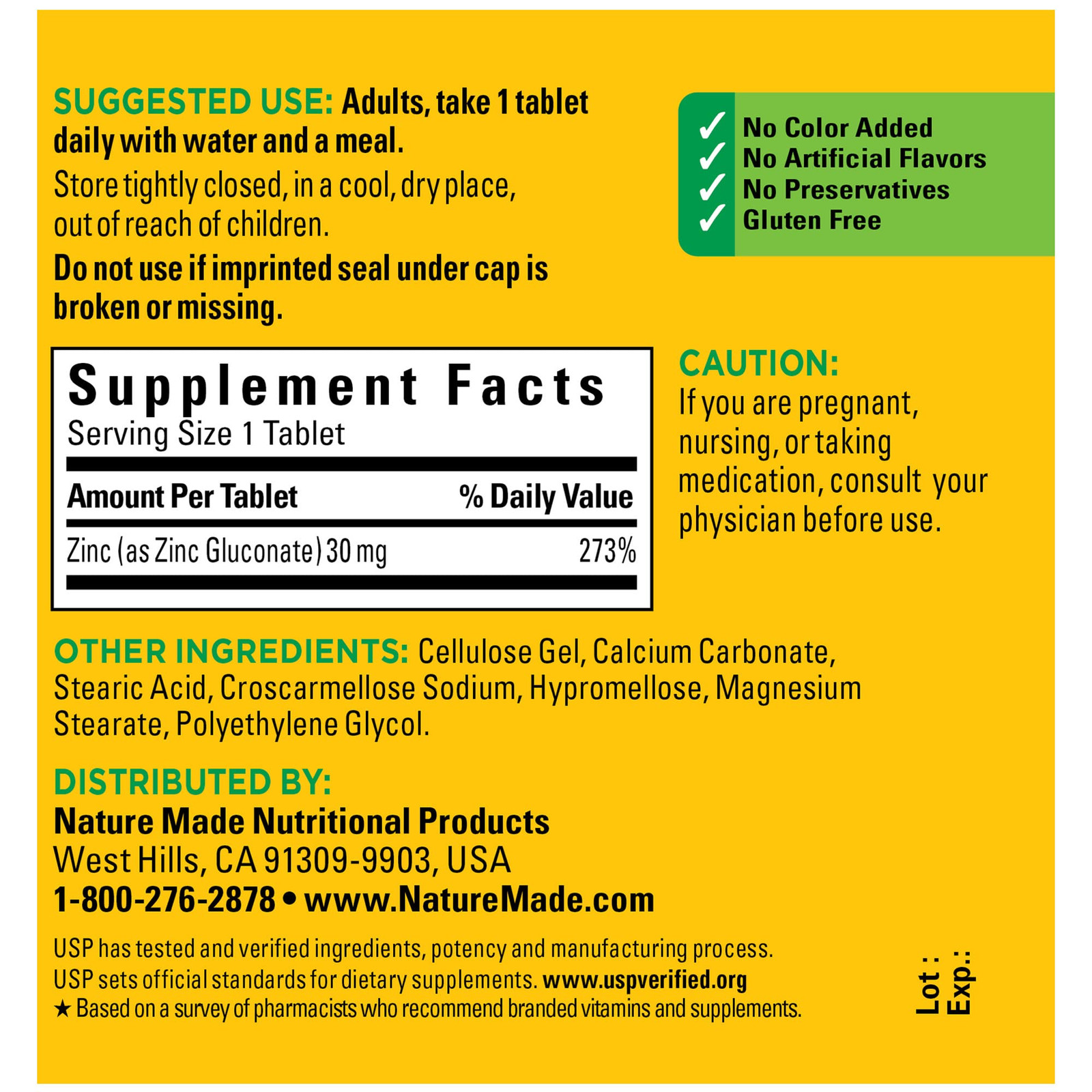 Nature Made Zinc 30 mg Tablets 100 Count Immune Health Antioxidant Support