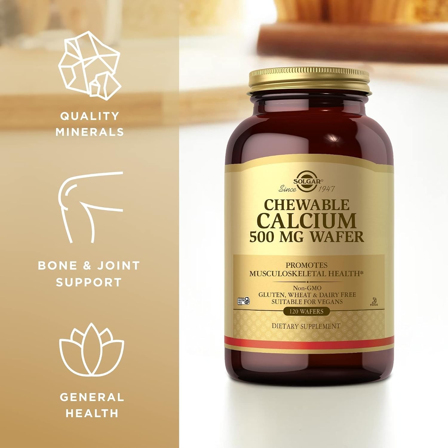 Non-GMO Chewable Calcium 500 mg – 120 Wafers, Ideal for Health Enthusiasts