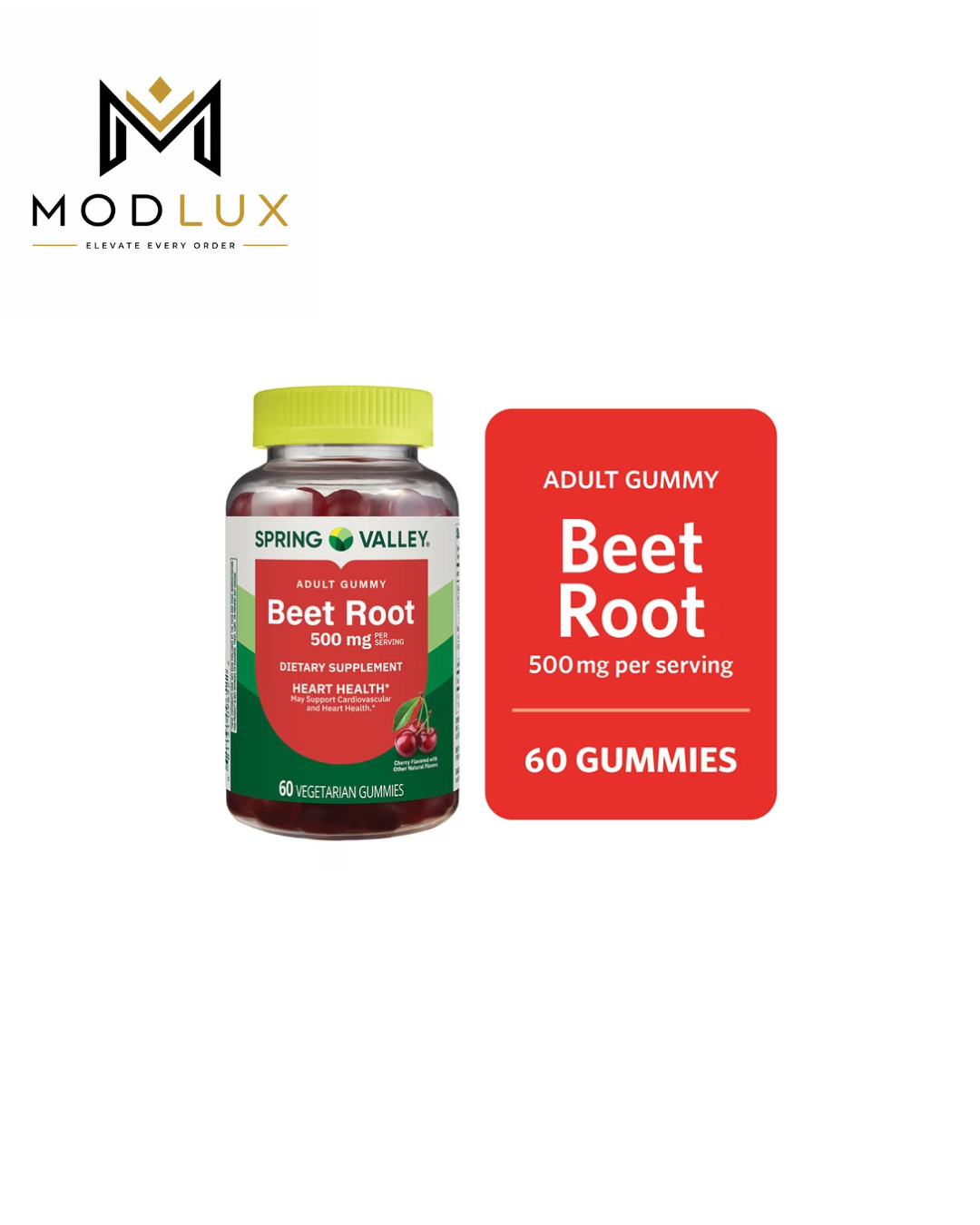 Spring Valley Beet Root 500mg Heart Health Gummies Cherry, 60 Count