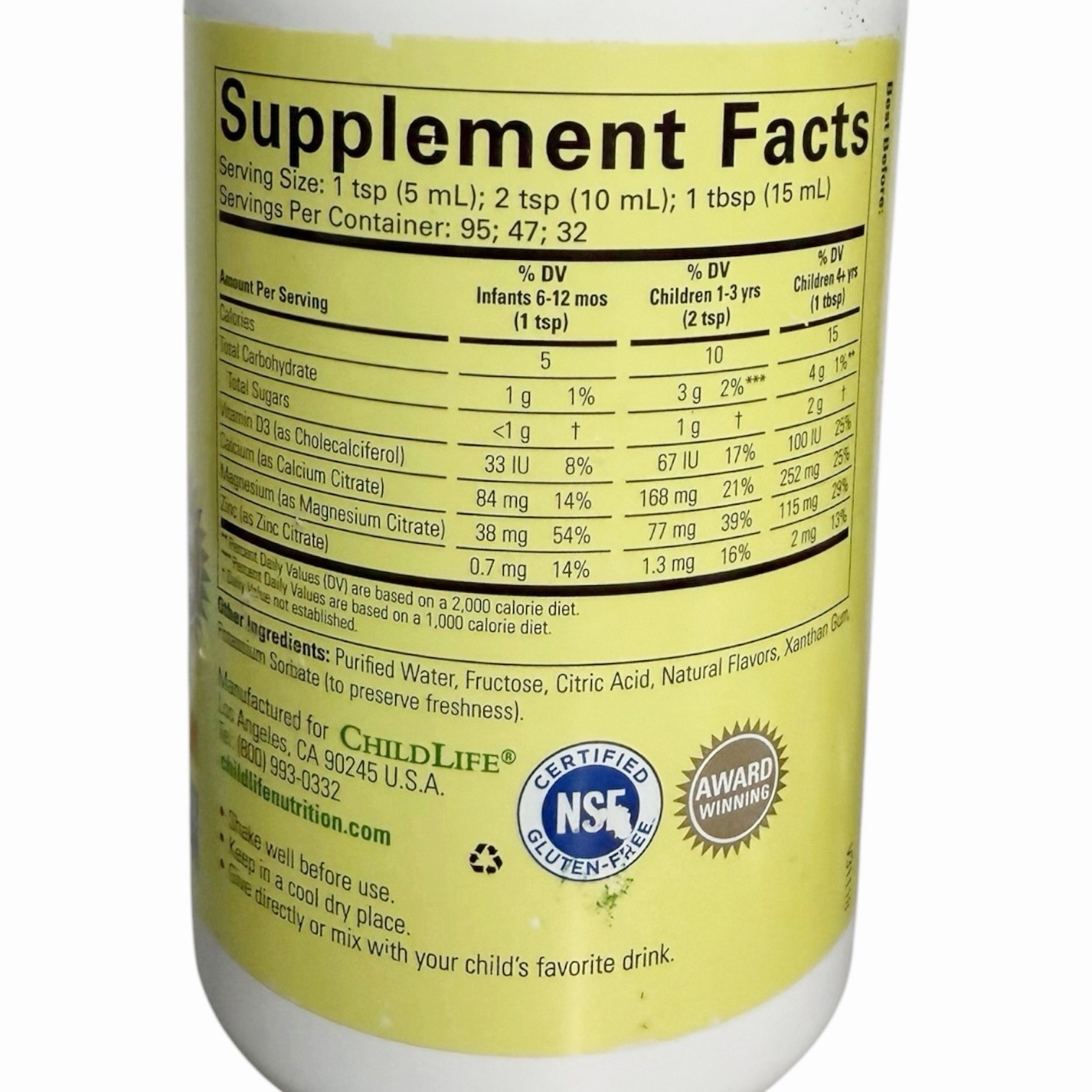 Child Life LIQUID CALCIUM with Magnesium, Natural Orange, 16 fl oz (473 mL) NEW