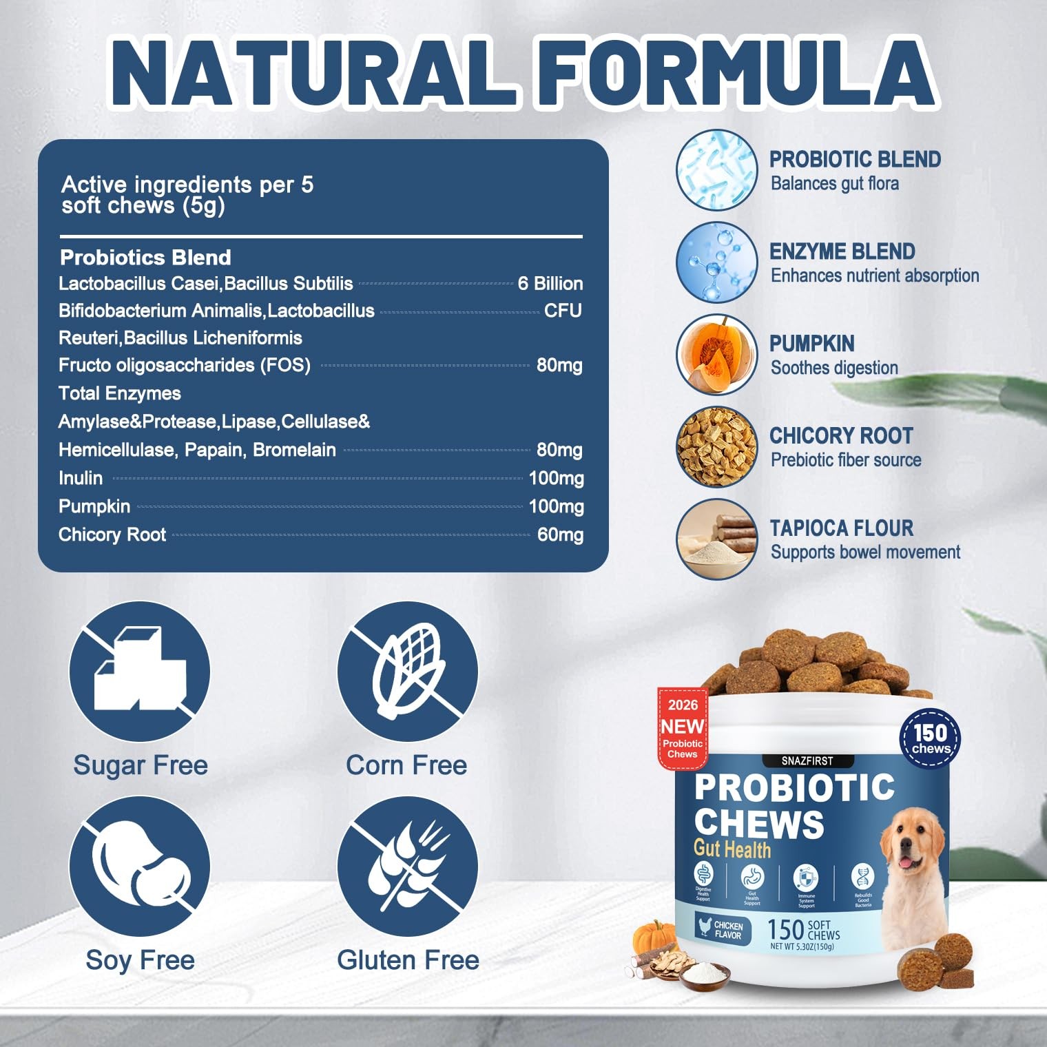 SnazFirst Probiotics for Dogs, Dog Chews 150 CHEW, Brown