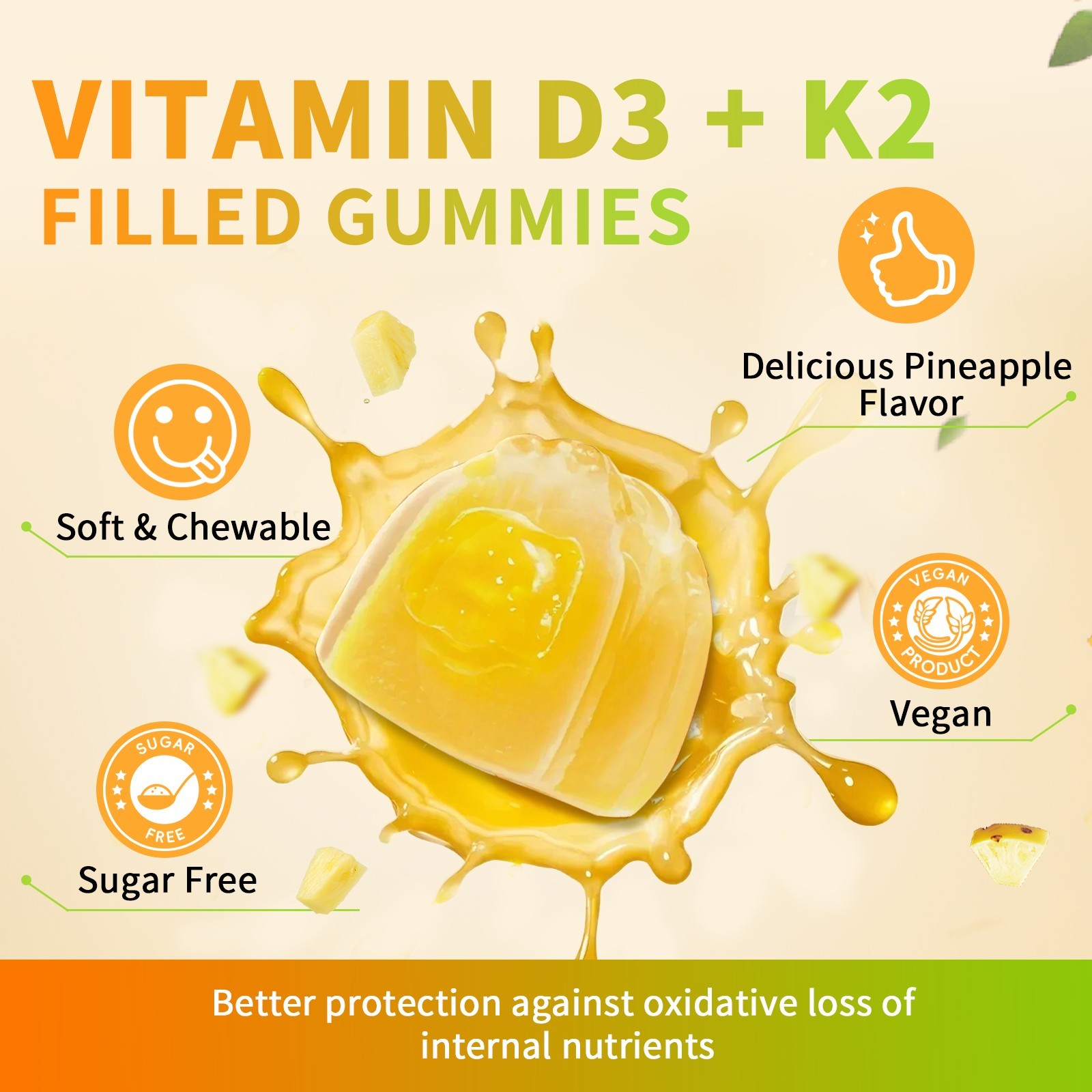 2xVitamin D3 K2 60Gummies, Vitamin D3 10000 IU Bone,Teeth,Muscle,Immune Health