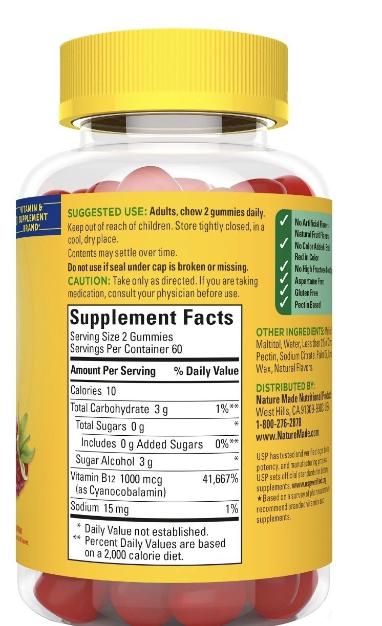 Nature Made Zero Sugar Energy Vitamin B12 Gummies Sugar Free Gummies 120Ct.