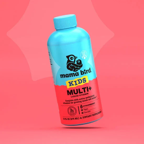 Mama Bird Kids Multi+ Liquid Multivitamin 16 fl oz Strawberry Methylated *NIB￼
