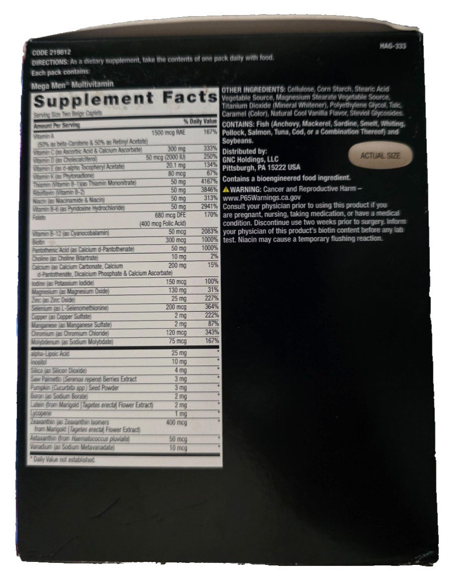 GNC Mega Men Performance Vitality Vitamins 22 Vitapacks Expires 01/2028