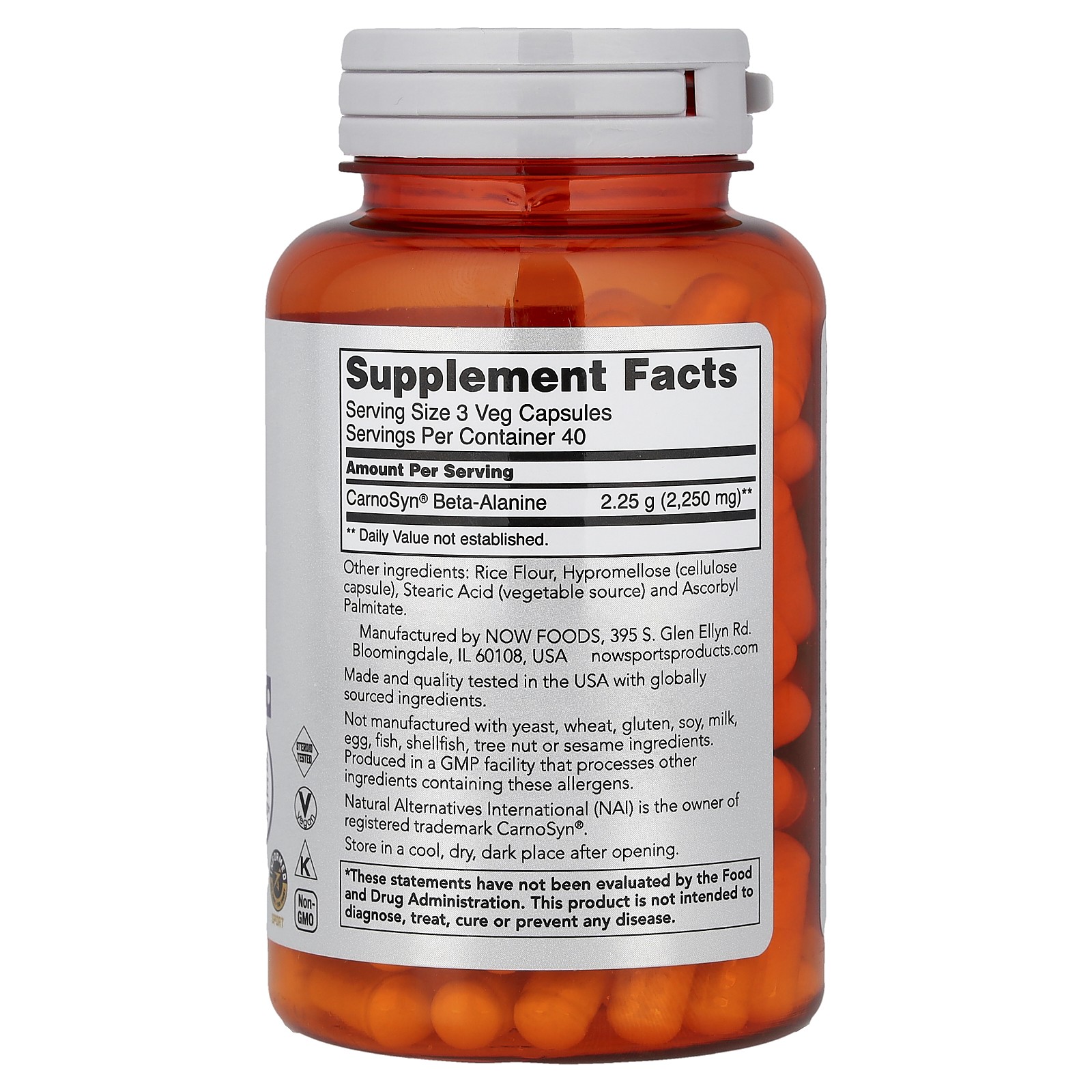 Now Foods Sports Beta-Alanine 750 mg 120 Capsules GMP Quality Assured