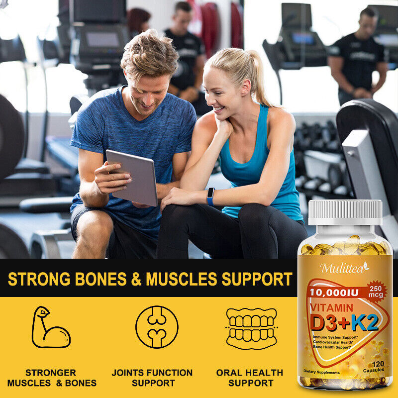 Vitamin D3 K2 Softgels Capsules Vitamin D3 10000 IU + K2 MK7,Bone Immune Support