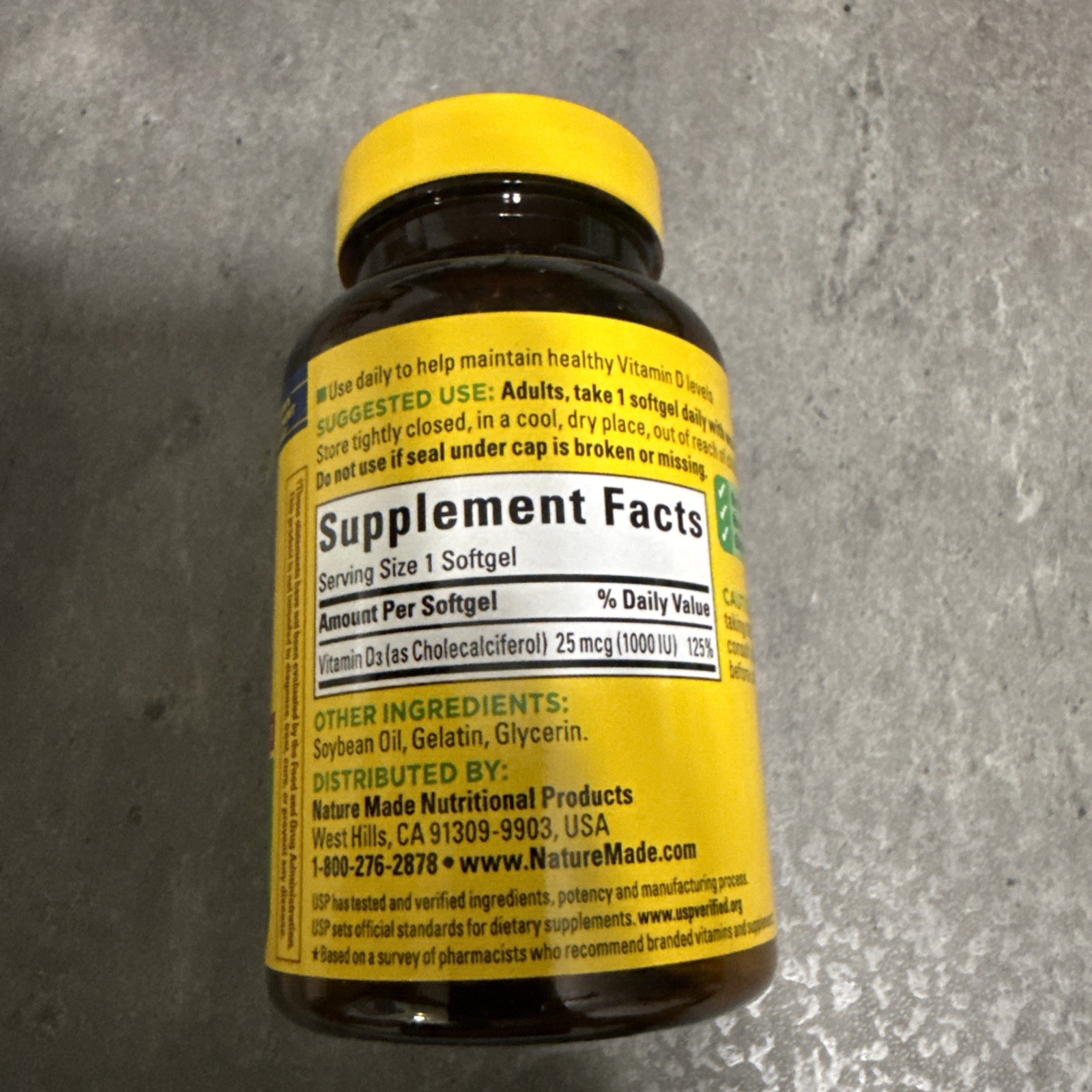 Nature Made Vitamin D3 1000 IU (25mcg), 180 Softgels