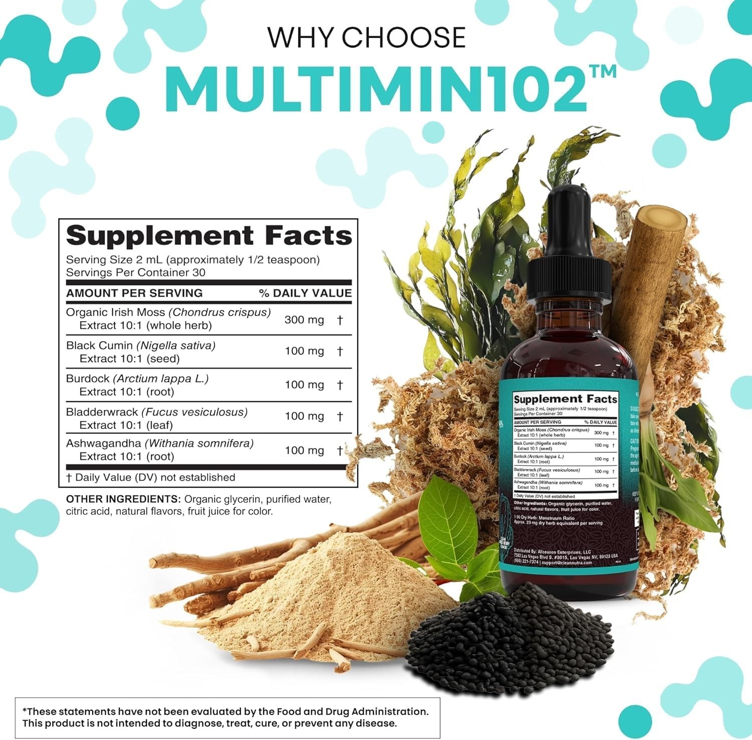 Organic Sea Moss Drops with Black Seed Oil, Ashwagandha & Burdock Root – Vegan M