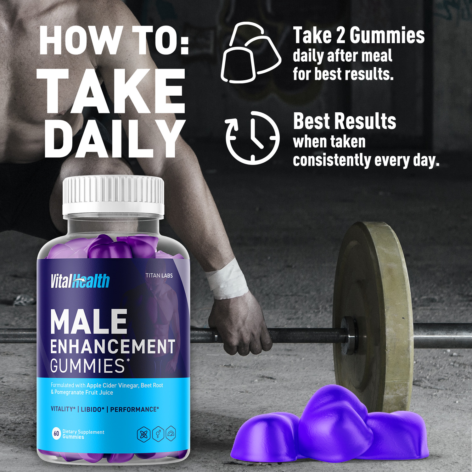 (3 Pack) VitalHealth Gummys Male Health Support Vitamin Vital Health 180 Gummies