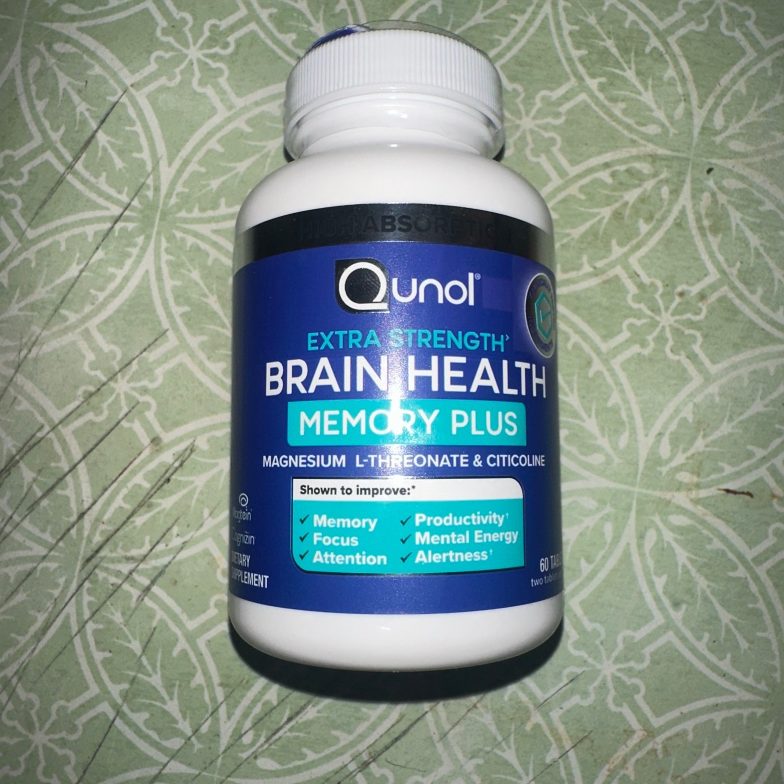 Qunol Brain Health Memory Plus ~ Magnesium L-Threonate & Citicoline ~ 60 Tablets
