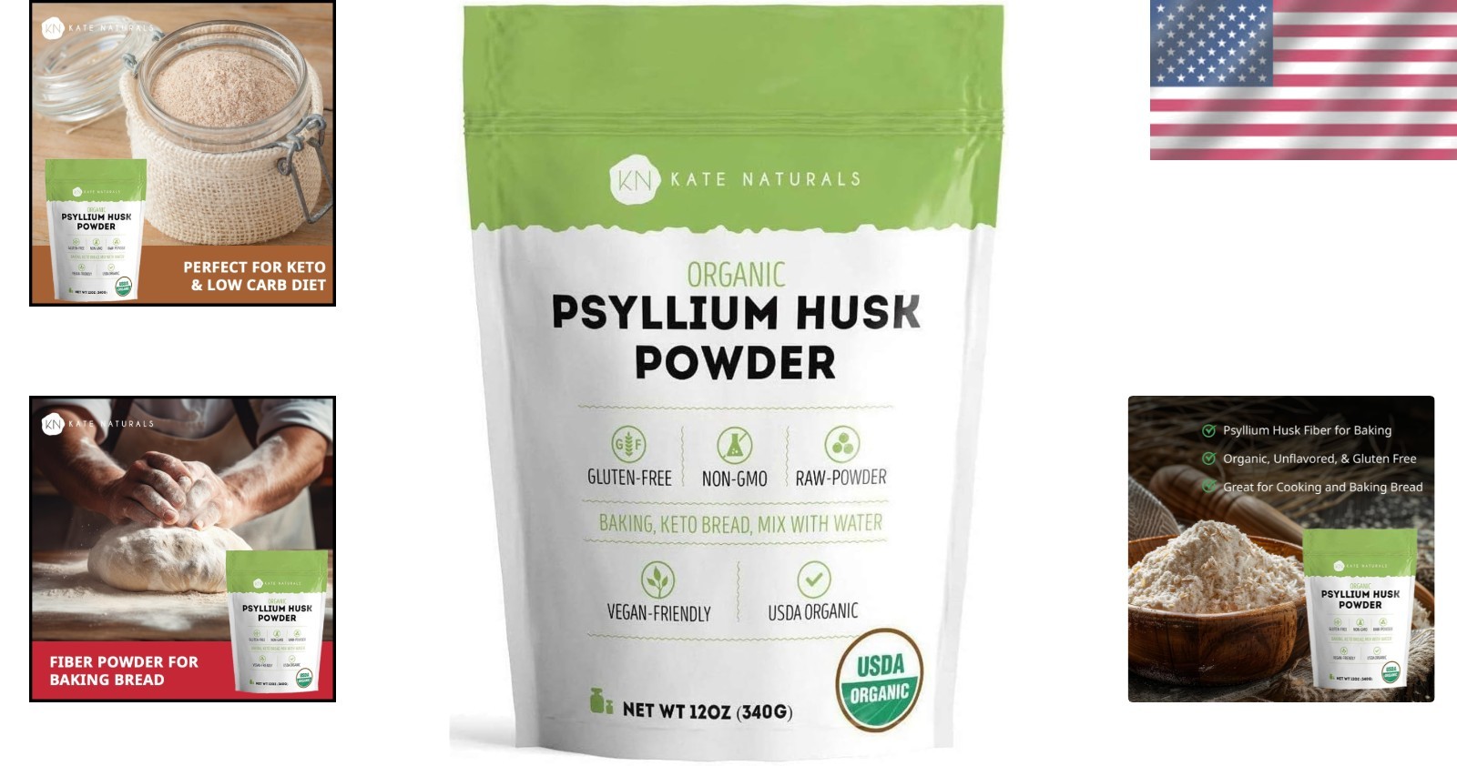 Versatile 12oz Organic Psyllium Husk Powder for Baking & Smoothies, Gluten-Free