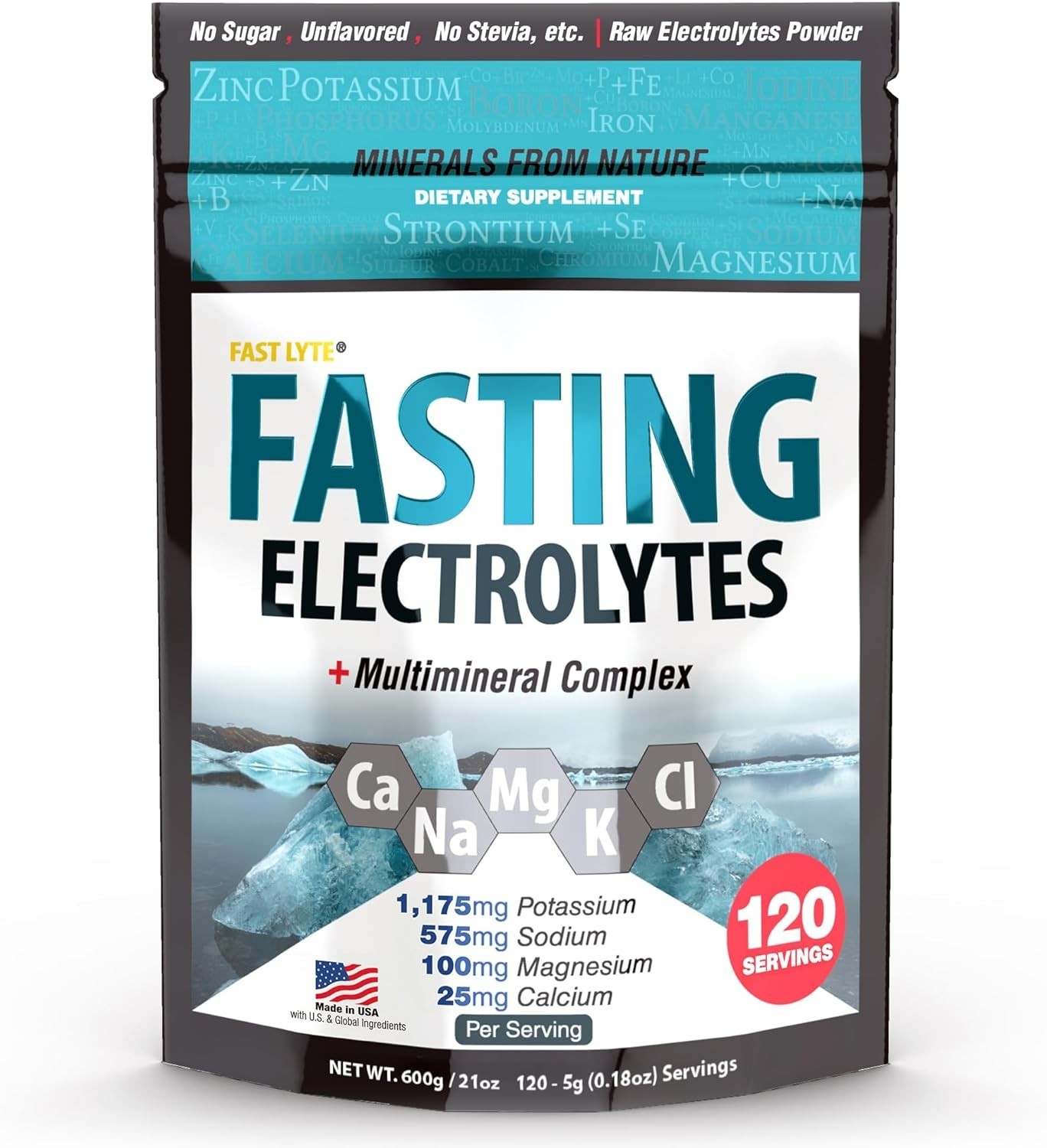 Fast Lyte Fasting Electrolyte Powder Sugar Free Keto Unflavored Minerals 21 oz