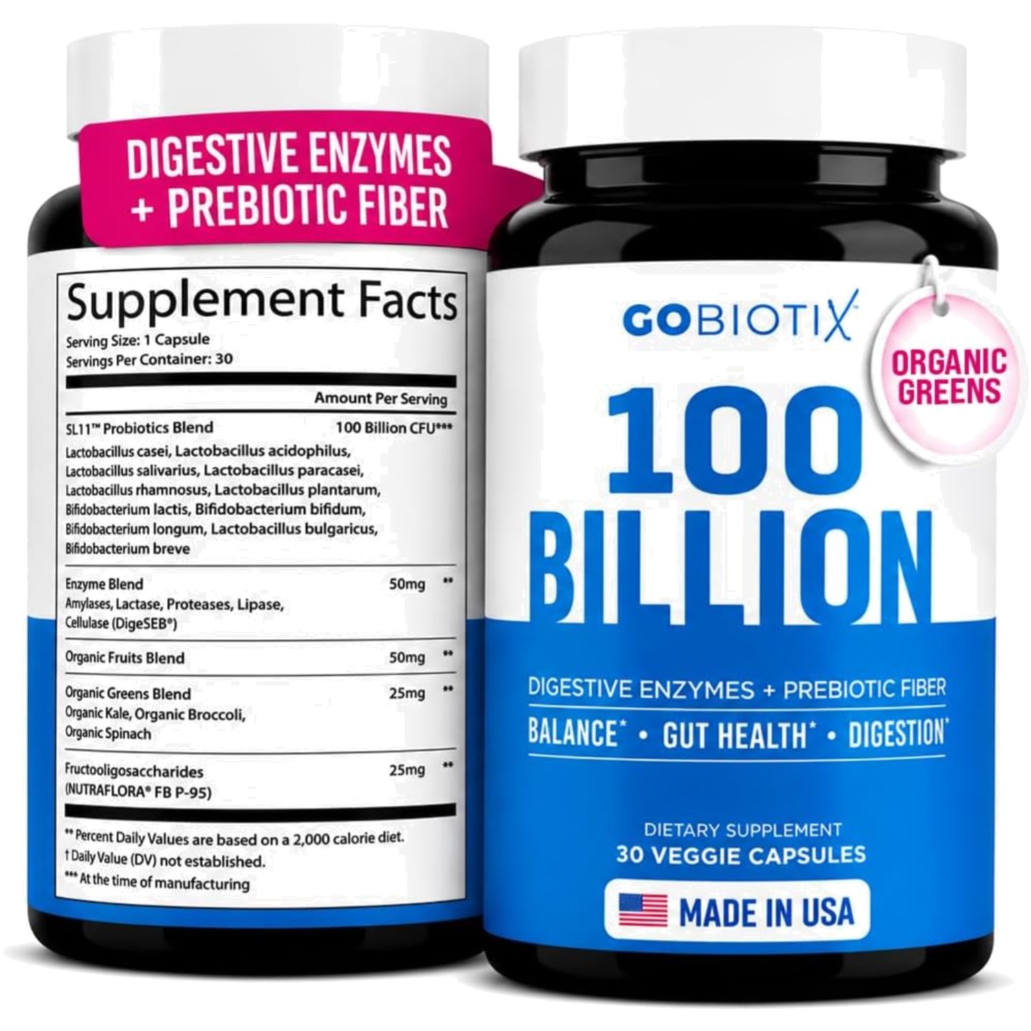 Digestive Enzymes Supplement Probiotics Prebiotic Fiber Blend 30 Capsules