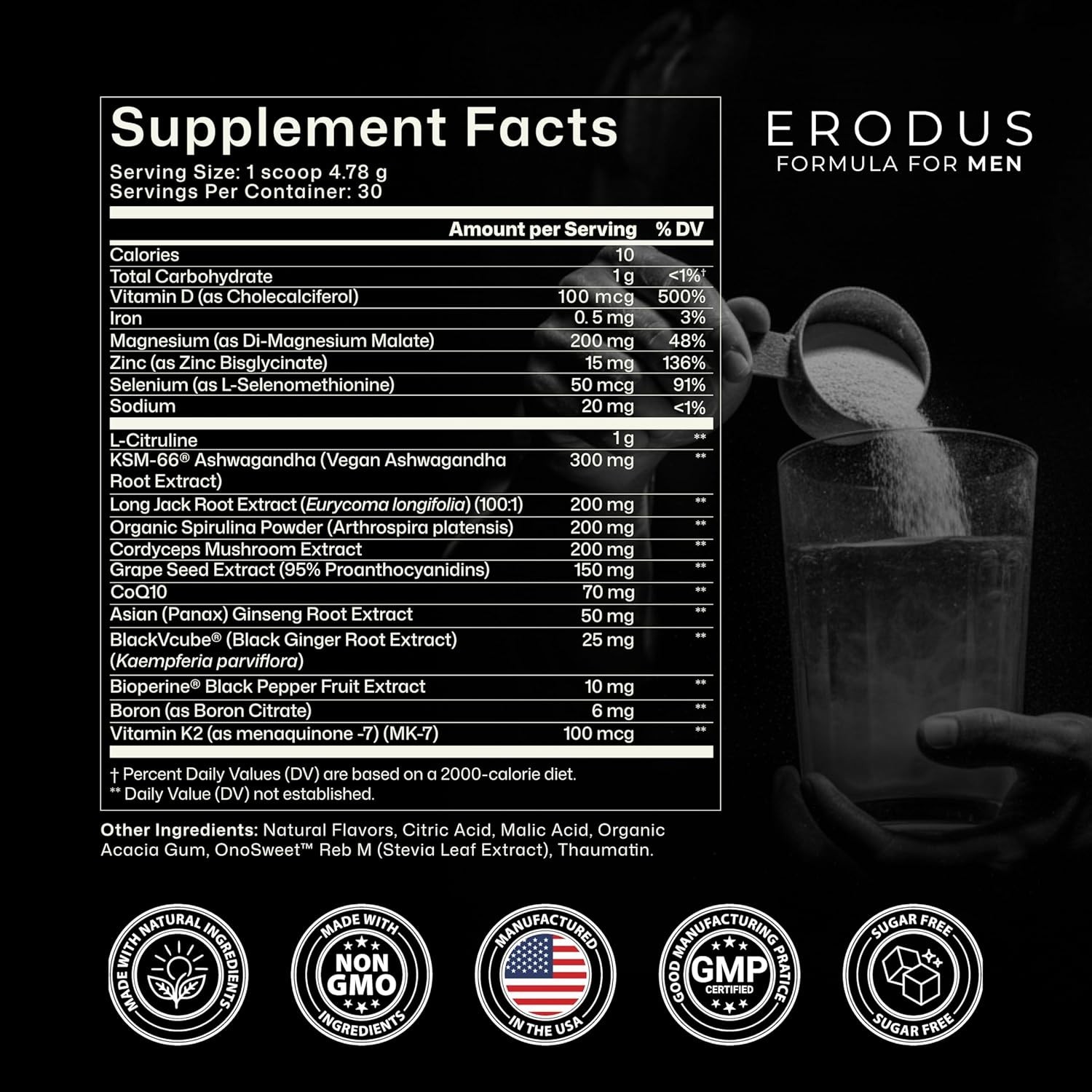 ERODUS Men Herbal Supplement Powder Ashwagandha Energy Vitality Support 30 Servi