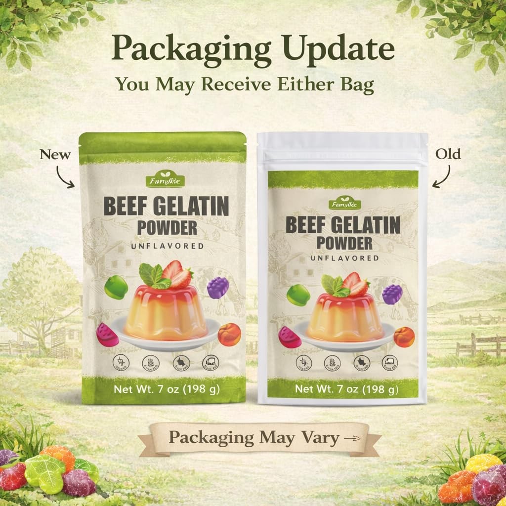 Beef Gelatin Powder Unflavored, 7 oz/198 g Grass Fed Gelatin Powder, Premium …