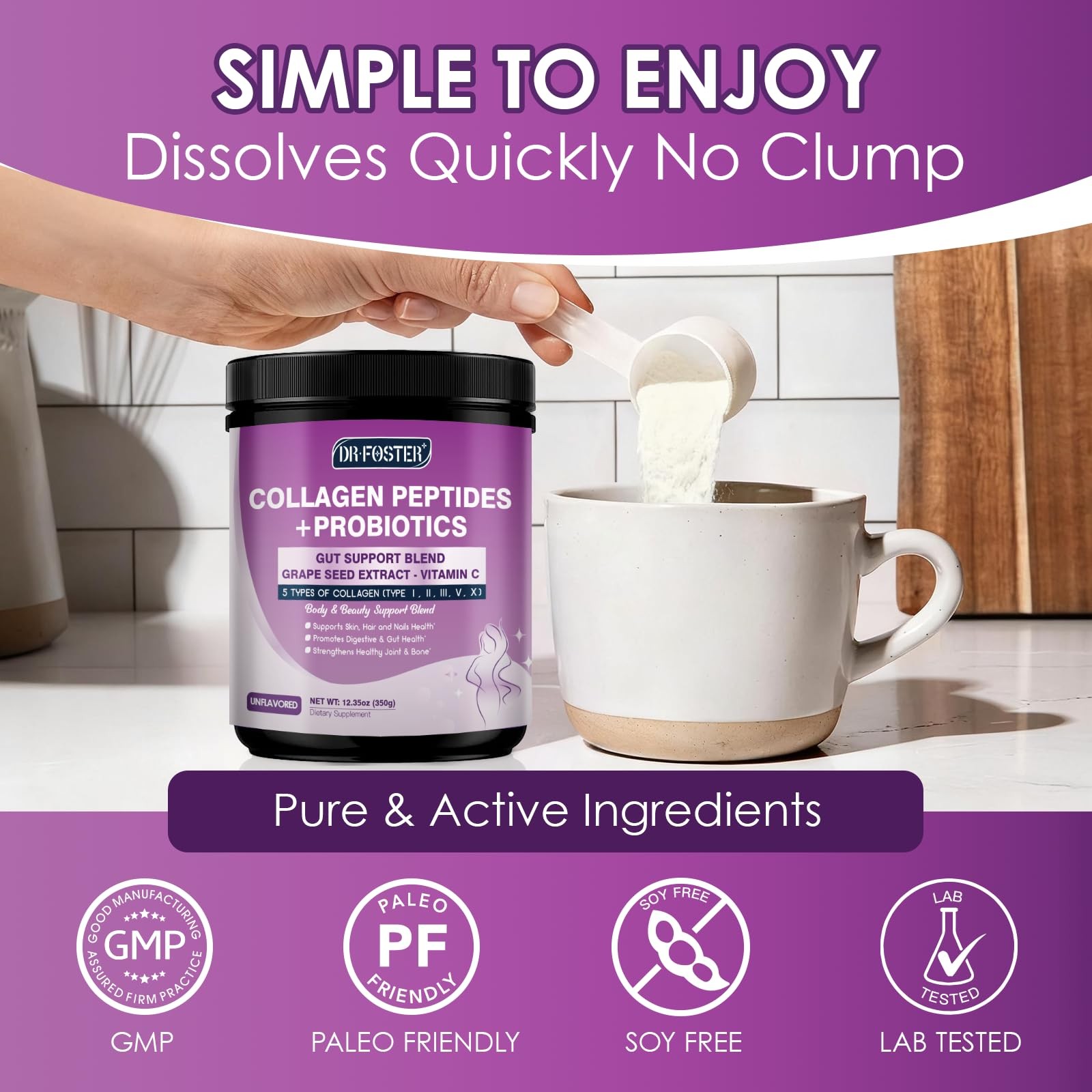 DRFOSTER Collagen Peptides Powder with 12.35 Ounce (Pack of 1), Undefined
