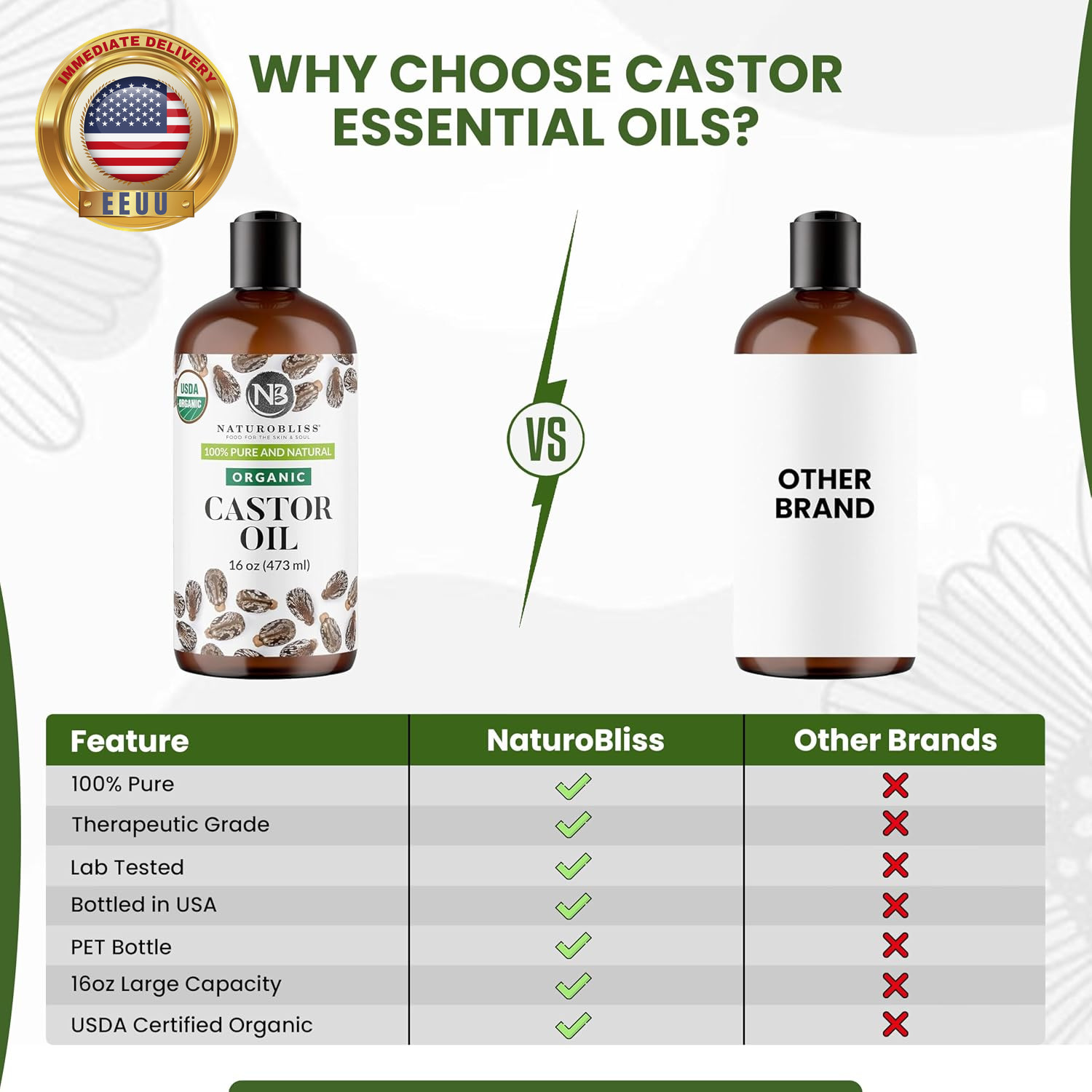Organic Castor Oil 16 Oz – 100% Pure, Expeller-Pressed, Hexane-Free – Value Size