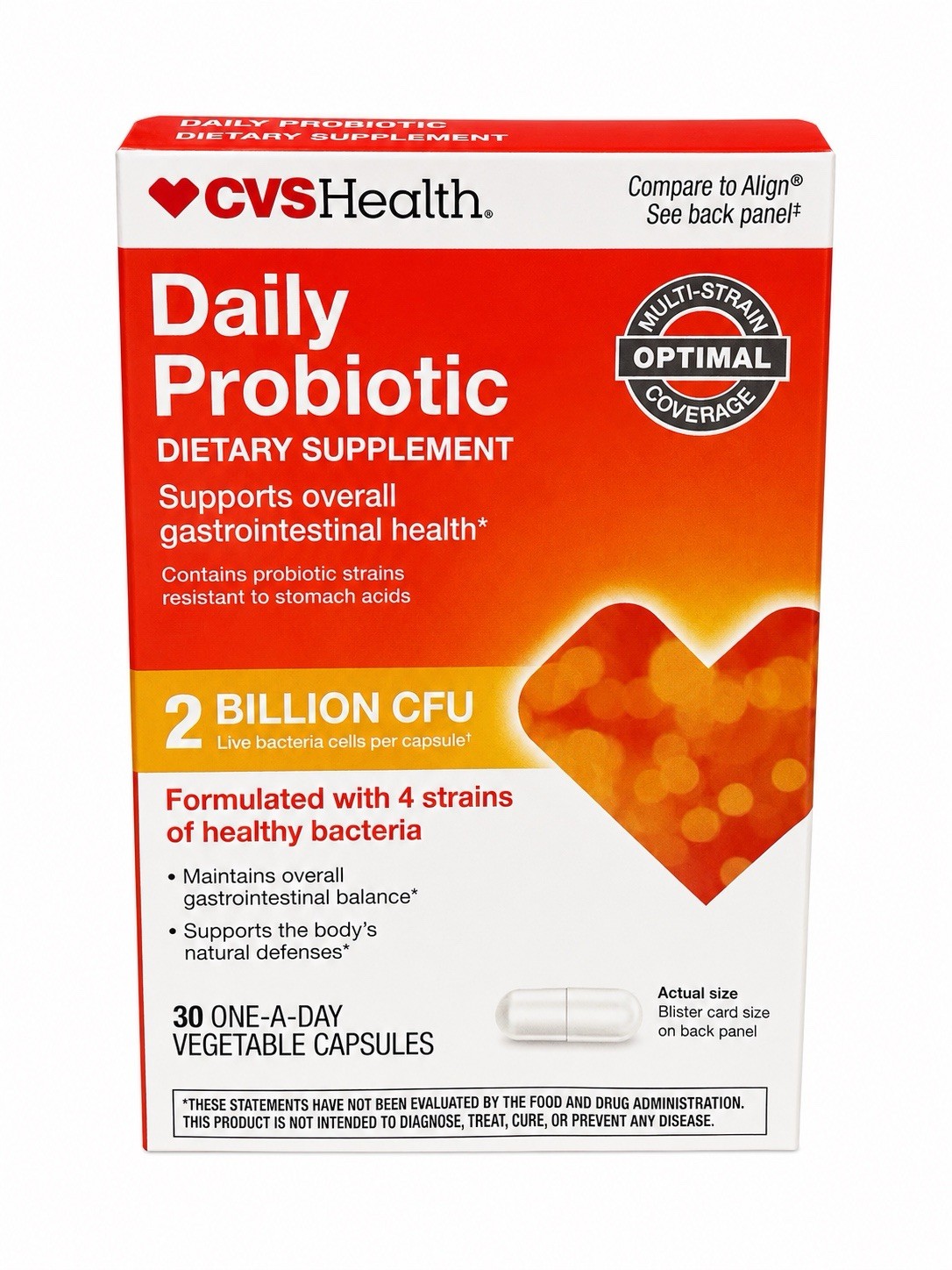 CVS Health Daily Probiotic 2 Billion CFU 30 Vegetable Capsules Exp 8/27