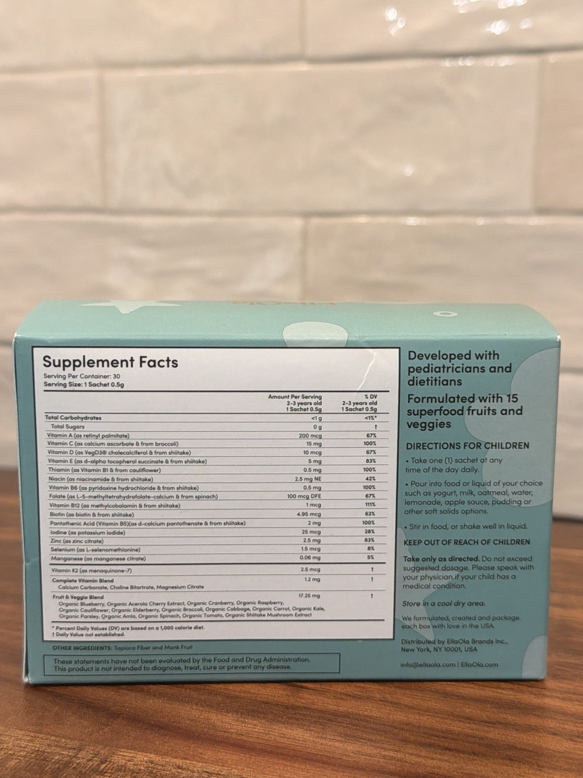 EllaOla Toddlers Unflavored Multivitamin 30 Sachets Exp 01/2028 New Sealed
