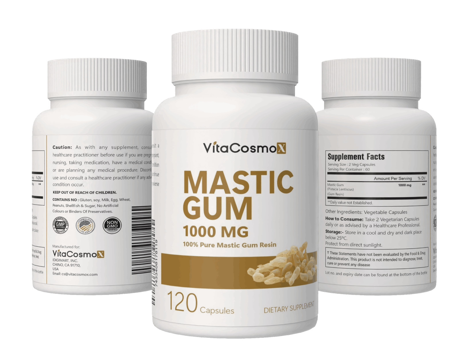 VitaCosmoX Mastic Gum 1000mg Support Digestive Function, Gastrointe 120Capsules